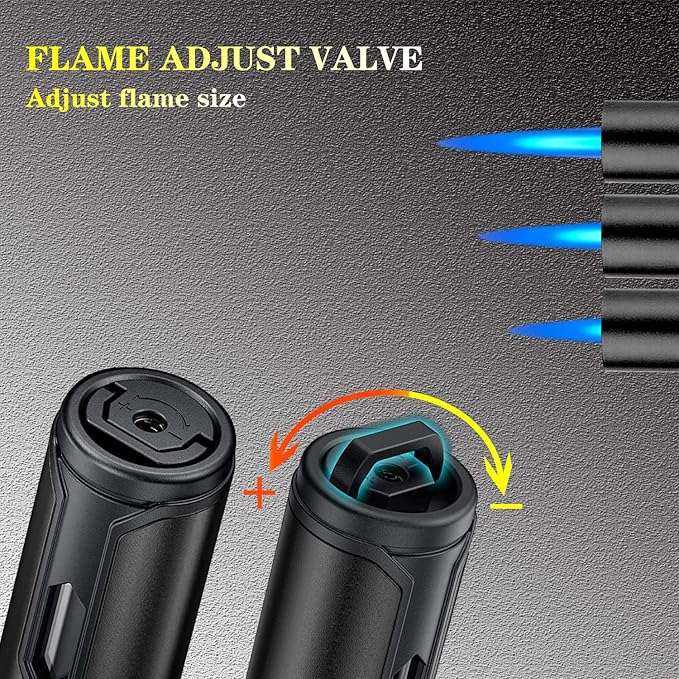 Anrapley Lighter, 6.0in Long Butane Torch Lighter with Fuel Level Window, Windproof Pen Lighter Adjustable Jet Flame for Candle Fireplace Grill Kitchen BBQ, Dad Gifts, Black(Gas not Included)