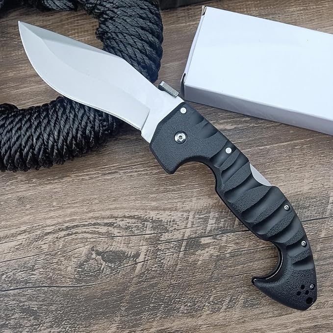 10.4in Unisex Adult Lockback Folding Knife - Tri-Ad Lock Pocket Knife with AUS8 Steel blade and Nylon Glass Fiber Handle,Thumb Plate and Belt Clip, for EDC Camping Hunting Survival
