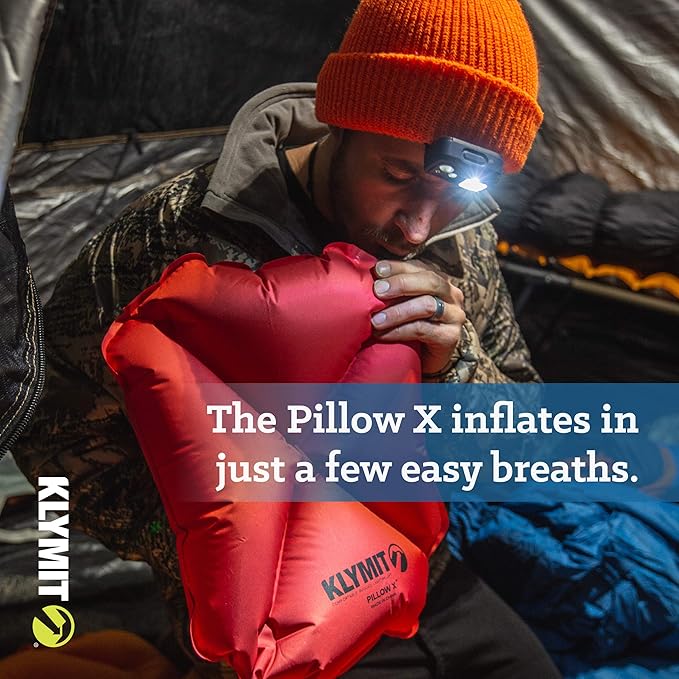 Klymit Pillow X Travel Pillow, Lightweight Inflatable Hybrid Airplane, Backpacking, Hammock, and Camping Pillow