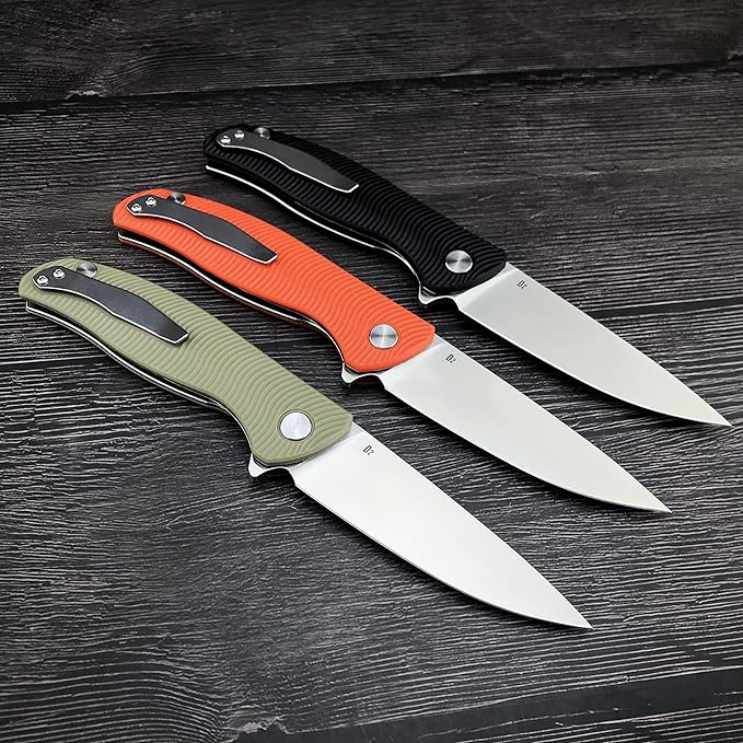 HUAAO Folding Knife, 3.7'' D2 Steel Blade with G10 Handle, Pocket Knife with Clip EDC Flipper Knife for Outdoor Camping Survival (black)