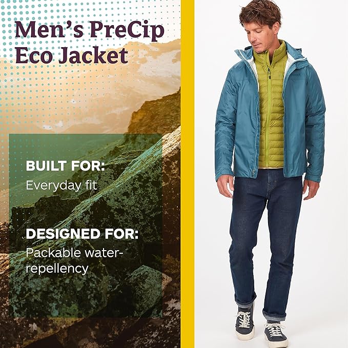 MARMOT Men's Precip Eco Waterproof Rain Jacket - 100% Recycled, Breathable, Lightweight, Packable Raincoat