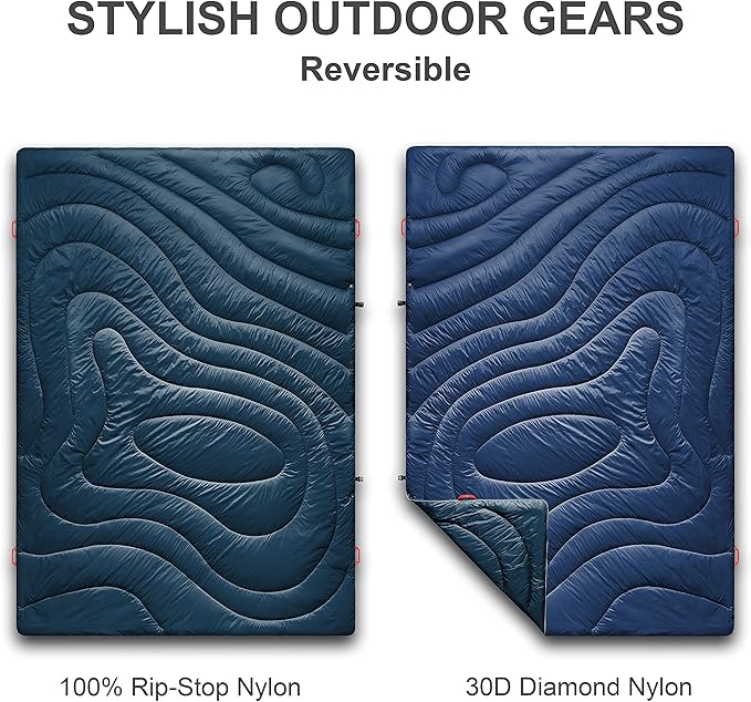 Camping Blanket | X-Large, Wind and Waterproof Warm Puffy Blanket Quilt | Lightweight Portable | Outdoor Concerts, Picnics, Backpacking, Travel, Hiking, Beach, Stadium (Deepsea Blue)