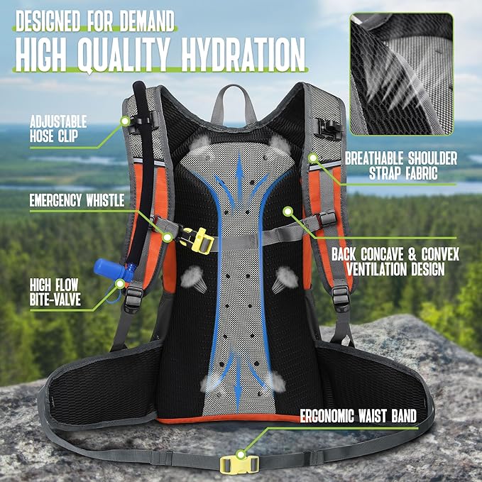 N NEVO RHINO Hydration Backpack, Hydration Pack Hydropack, Water Backpack Insulated Hiking Backpack with 3L Water Bladder for Hiking