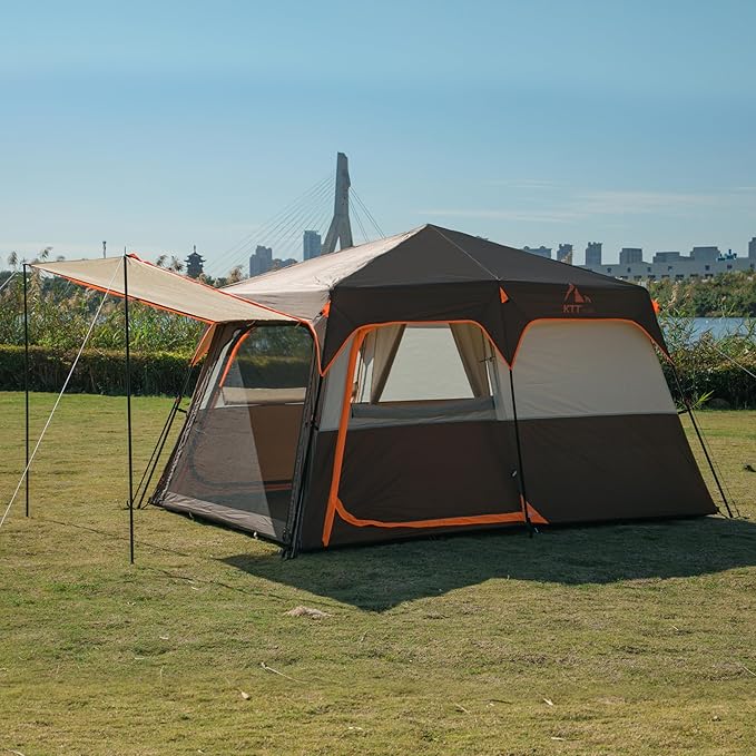 KTT Large Tent 6-8 Person,Family Cabin Tents,Straight Wall,3 Doors and 3 Windows with Mesh,Waterproof,Big Tent for Outdoor,Picnic,Camping,Family,Friends Gathering.……