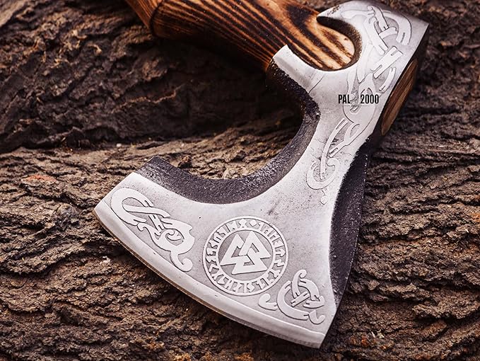 HUN-2062 Custom Handmade Viking Hatchet Axe Carbon Steel Head Bearded Camping Tomahawk Battle Ax with Sheath Ideal Gift for Men