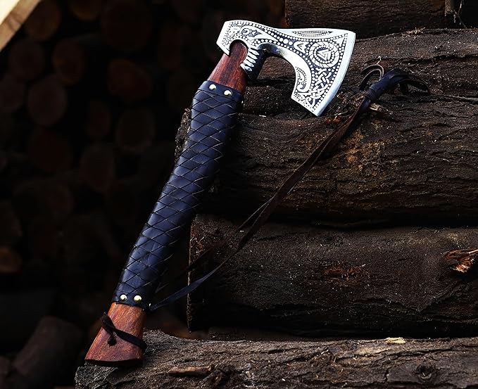 Handmade Viking Axe Real Carbon Steel Axe with Leather Sheath Camping Bearded Axes & Hatchets Hunting Axe Valentine's Day Gift, Camping & Hiking | Knives & Tools | Birthday Gift for him (VK-Ax-14)