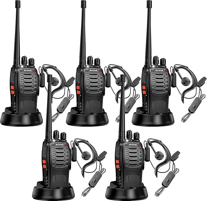 Rechargeable Long Range Two-Way Radios with Earpiece 5 Pack Arcshell AR-5 Walkie Talkies Li-ion Battery and Charger Included (5 Pack)