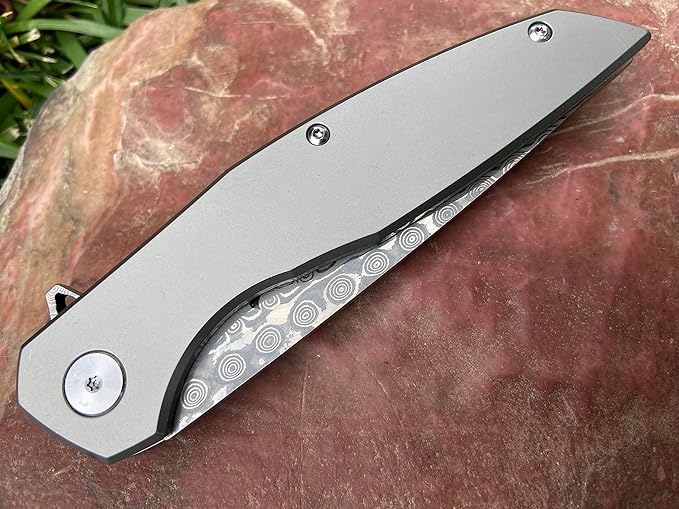 TACTICAL GEARZ Damascus Pocket Folding Knife for EDC! Titanium Handle! 67 Multi-Layered Damascus Steel Blade w/VG10 Core! (Volan XT)