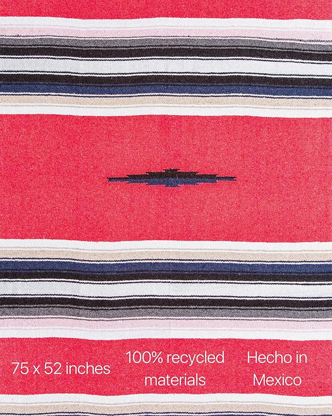 Premium Mexican Blanket, Authentic Hand Woven Falsa Blanket & Yoga Blanket | Made by Traditional Mexican Artisans, Perfect Saddle Blanket, Beach Blanket, Picnic Blanket, Car Blanket, Outdoor Blanket