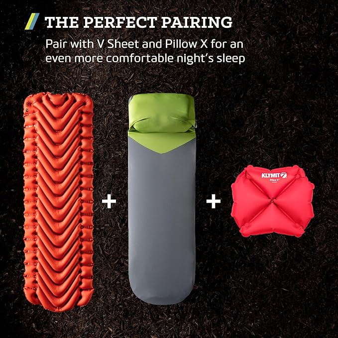 KLYMIT Insulated Static V Inflatable Sleeping Pad | Comfortable, Lightweight, Easy to Inflate, Portable Air Bed Mattress for Camping, Backpacking and Hiking — Orange