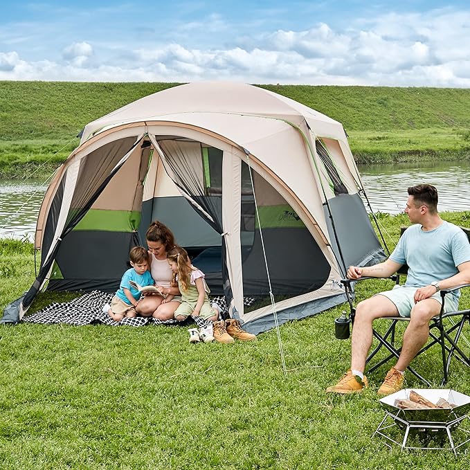 Tents for Camping 6 Person Camping Tent with Screen Porch, Weatherproof Large Cabin Tent with Rainfly and Carry Bag, Family Tent for Outdoor Camping and Backyard