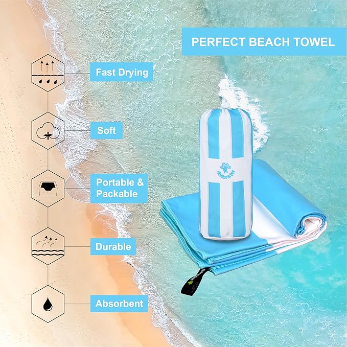 4Monster Microfiber Beach Towel Quick Dry,Super Absorbent Lightweight Travel Towel for Swimmers, Sand Free Camping Towel, Beach Towels for Pool, Swim, Water Sports,Yoga,Gym,Backpacking