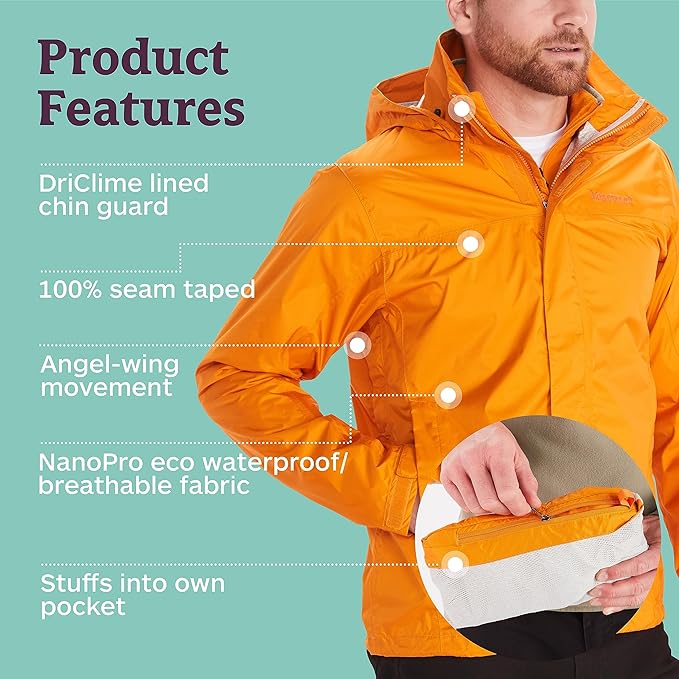 MARMOT Men's Precip Eco Waterproof Rain Jacket - 100% Recycled, Breathable, Lightweight, Packable Raincoat