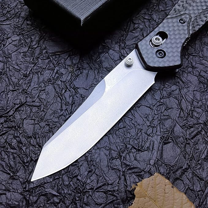 EDC Pocket Knife For Men Women Folding Knife 3.4" Satin Plain Edge Reverse Tanto D2 Blade Axis Lock Knife With Belt Clip, Carbon Fiber Handles Lightweight for Indoor Outdoor Gift