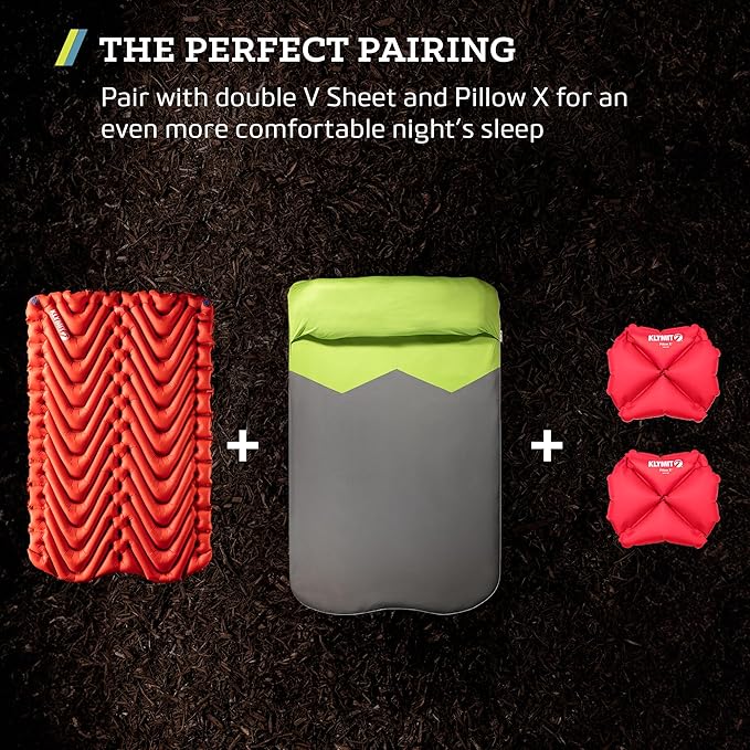 KLYMIT Insulated Double V Inflatable Sleeping Pad | Thick, Lightweight, Easy to Inflate, Foldable Air Bed for Camping & Backpacking