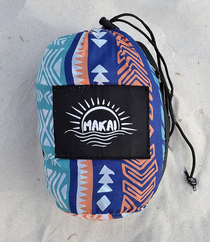 Makai – Lightweight Sheet Style Beach Blanket, Sand Dosen't Stick, Extra Large 8’ x 9’, Compact Strong Parachute Nylon Beach Mat, Stays Cool, Quick Drying, Multifunctional