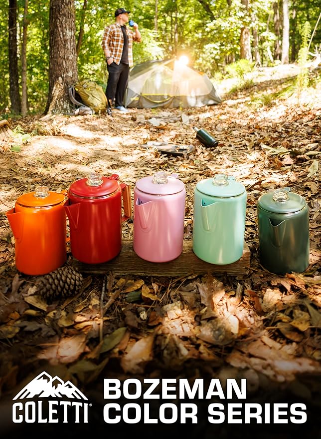 COLETTI Bozeman Camping Coffee Pot — Camping Coffee Makers, Coffee Percolator – America's Sleekest Percolator – NO Aluminum or Plastic (Pink)