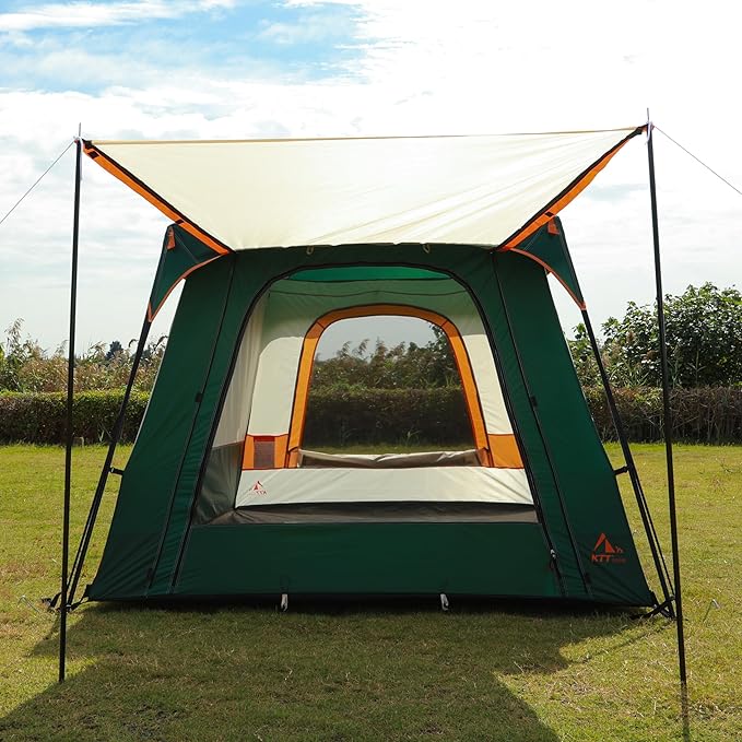KTT Large Tent 6-8 Person,Family Cabin Tents,Straight Wall,3 Doors and 3 Windows with Mesh,Waterproof,Big Tent for Outdoor,Picnic,Camping,Family,Friends Gathering.……