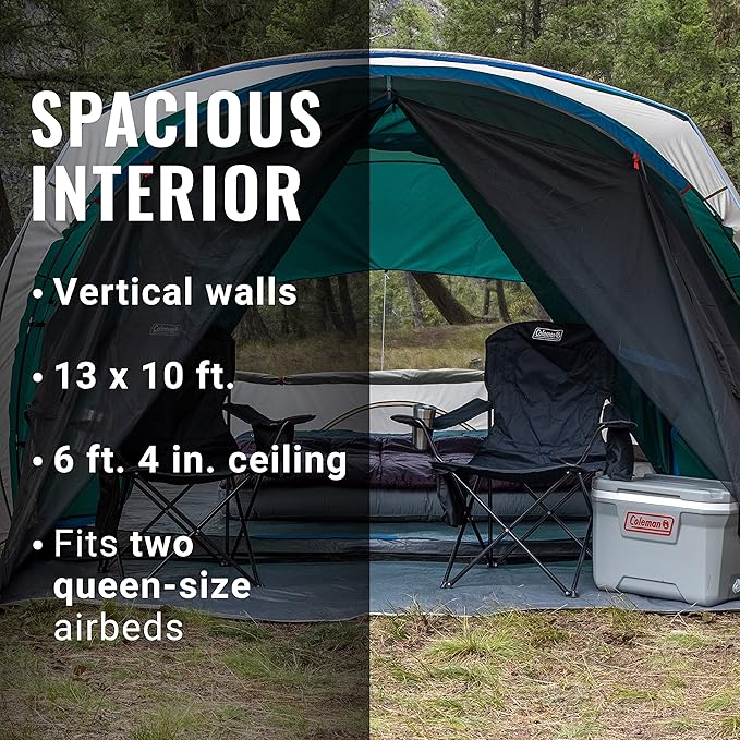 Coleman Cabin Camping Tent with Screened Porch, 4/6 Person Weatherproof Tent with Enclosed Screened Porch Option, Includes Rainfly, Carry Bag, Extra Storage, and 10 Minute Setup