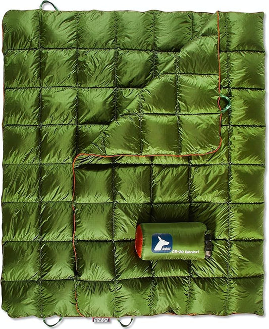 Horizon Hound Down Camping Blanket - Outdoor Travel Blanket | Sustainable Insulated Down | Lightweight & Warm Quilt for Camping, Stadium, Hiking & Festival | Water Resistant, Packable & Compact