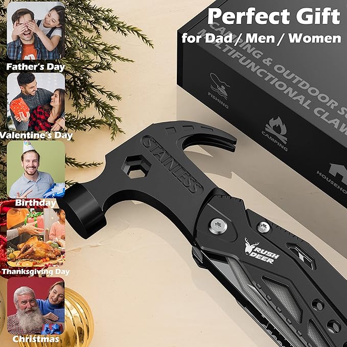 Gifts for Men Dad,14 in 1 Hammer Multitool Pliers Bottle Opener Screwdrivers,Camping Survival Gear,Cool Gadgets for Hiking Outdoor,Anniversary Birthday Gifts Christmas Stocking Stuffers for Men Boys