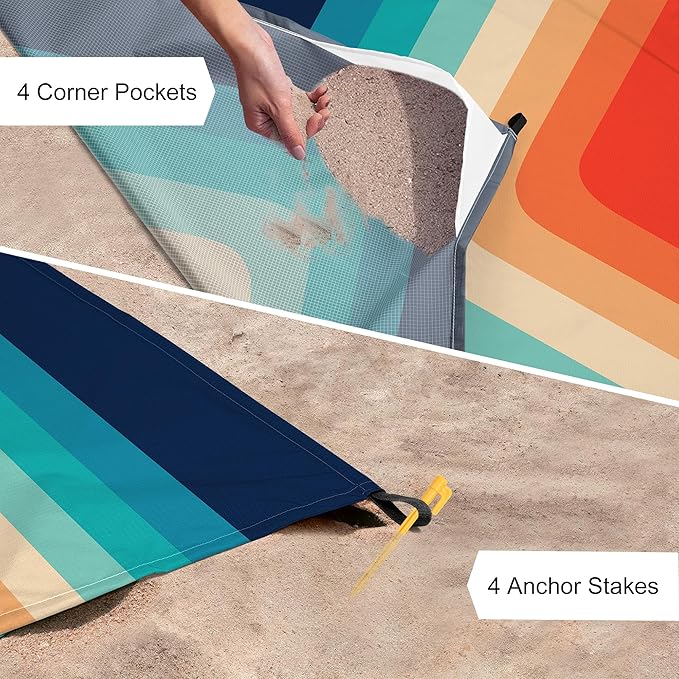 Beach Blanket Sandproof Waterproof, Sand Free Beach Mat Quick Drying Large 79" X 87" for 4-6 People, Polyester Lightweight Outdoor Picnic Mat Camping Blanket Beach Accessories