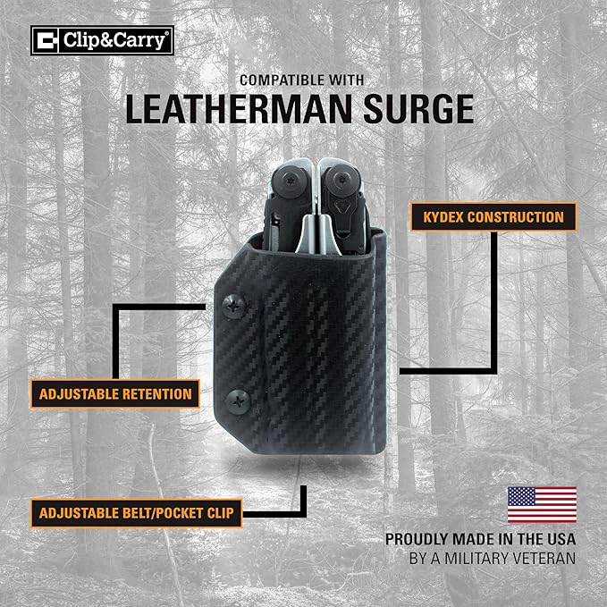 Clip & Carry Kydex Multitool Sheath for LEATHERMAN Surge - Made in USA (Multi-Tool not Included) EDC Multi Tool Sheath Holder Holster Cover
