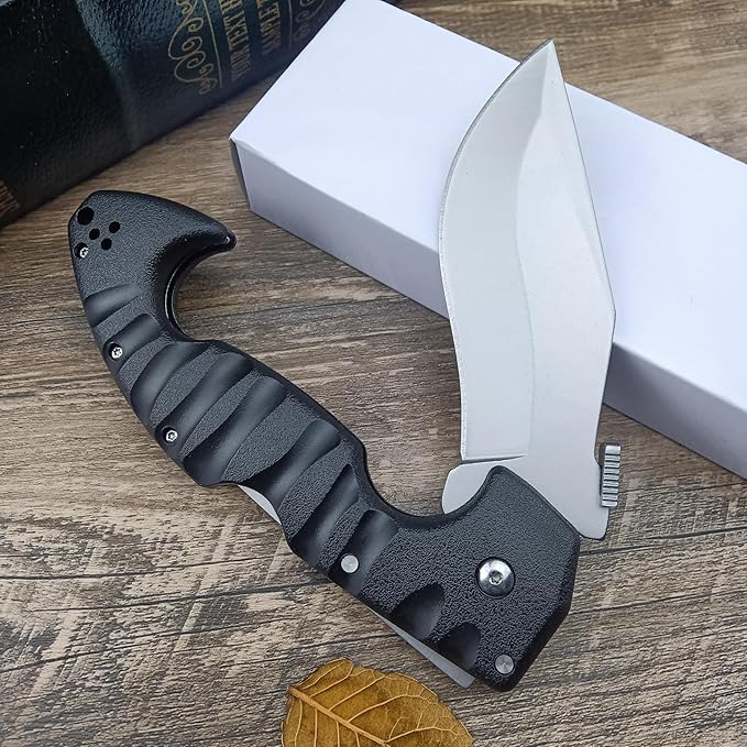 10.4in Unisex Adult Lockback Folding Knife - Tri-Ad Lock Pocket Knife with AUS8 Steel blade and Nylon Glass Fiber Handle,Thumb Plate and Belt Clip, for EDC Camping Hunting Survival