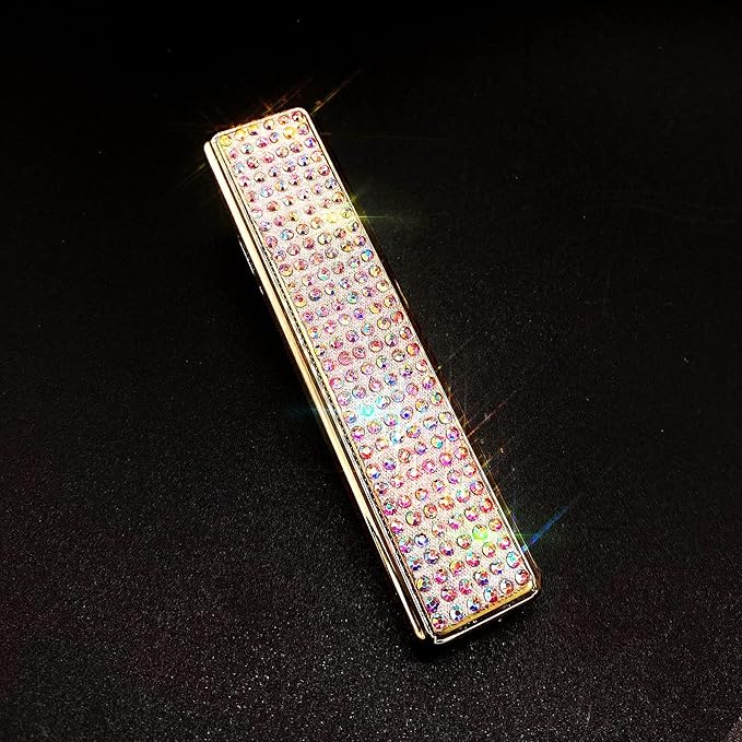 Rhinestone Lighter Electric Lighter Rechargeable Bling Glitter USB Lighter Flameless Girls Lighter for Women (White Multi)