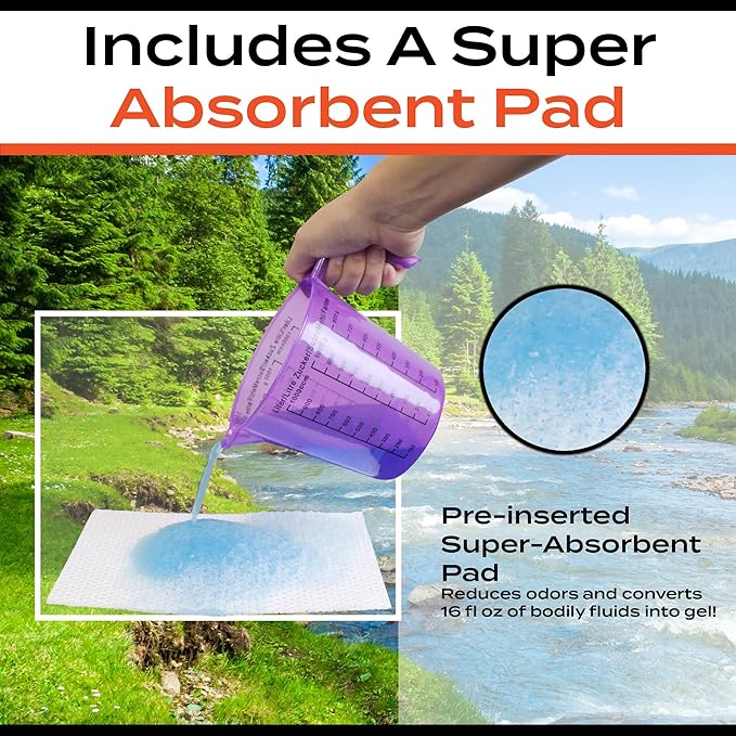 PrepWell Disposable Toilet Bags with Super Absorbent Pad (20 Count)-Leak Resistant-Universal Size Fits Any Portable Toilet or Bucket- Eliminates Odors- Great for Outdoors and Emergencies