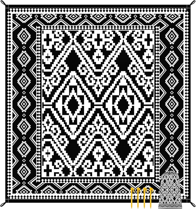 Beach Blanket Waterproof Sandproof, 78''×86'' Large Beach Mat for 2-4 Adults with Stakes and Sand Pocket, Moroccan Outdoor Picnic Blanket for Travel, Camping, Hiking, Beach Essentials