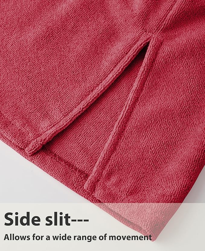 Weecreeture Hooded Towel Poncho with Zipper and Pocket, Surf Poncho for Men and Women, Beach Bath Changing Robe Cover Up Red M