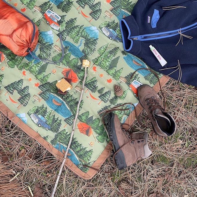 Little Unicorn Outdoor Family Picnic & Beach Blanket, Water-Resistant, Compact Fold, XL Size, 5 x 10 feet, (Camp)