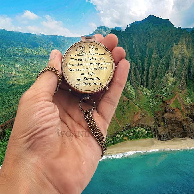 Engraved Compass, Gift for Husband,Anniversary,Wedding Him, Long Distance Boyfriend Gift, Fiance I Miss You Relationship Army (The Day Met You), 2 inches Inch