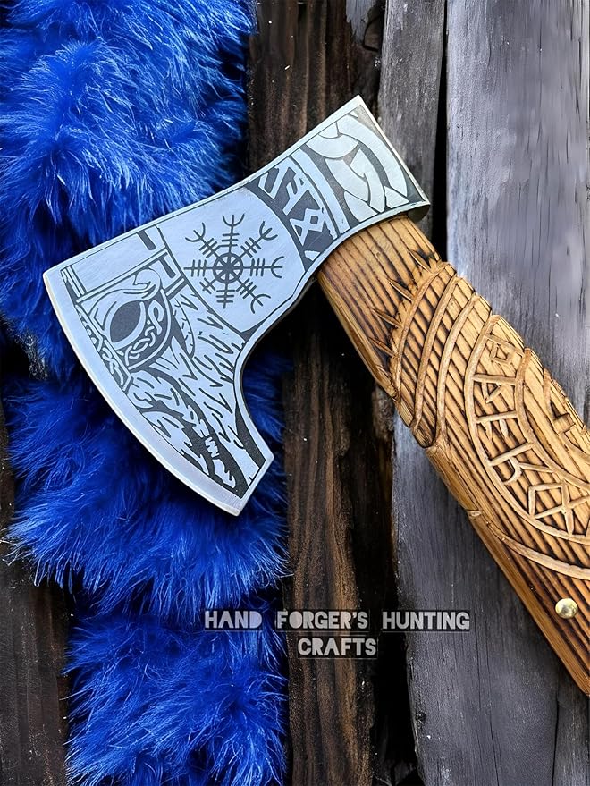Viking Axe Set Hatchet, Throwing Axes, Hand Axe for Him! Woodworking Tools, Viking Gifts for Men, Camping Hatchet, Tomahawk, Bearded Axe Included by Hand Forger Hunting Crafts