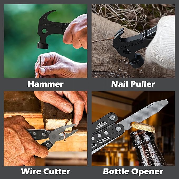 Gifts for Men Dad,14 in 1 Hammer Multitool Pliers Bottle Opener Screwdrivers,Camping Survival Gear,Cool Gadgets for Hiking Outdoor,Anniversary Birthday Gifts Christmas Stocking Stuffers for Men Boys
