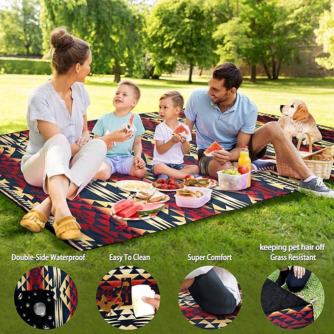 Picnic Blankets Beach Blanket 80" X 60" Extra Large Waterproof Camping Blankets Portable Outdoor Mat 3-Layer Blanket for Beach, Hiking, Park, Music Festival, Grass Lawn,Travel