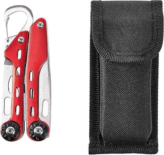 Amazon Basics 10-in-1 Stainless Steel Multitool Safety Lock with Nylon Sheath, Red