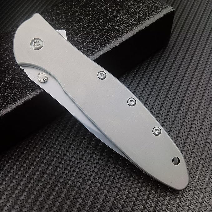 HUAAO Outdoor Flipper Pocket Folding Knife 3" Bead Blast Plain Blade, Stainless Steel Handles Frame Lock,Reversible Pocketclip