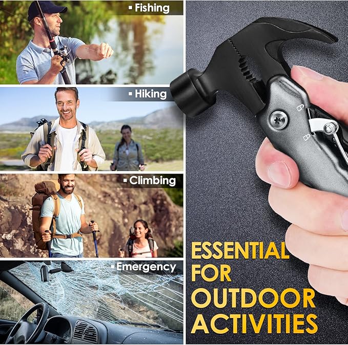 Camping Accessories Multitool Gifts for Men - 12 in 1 Christmas Stocking Stuffers Hammer Multi Tool Birthday Gift for Dad Boyfriend Women Husband Cool Stuff Gadgets Pocket Tools for Fishing Hunting