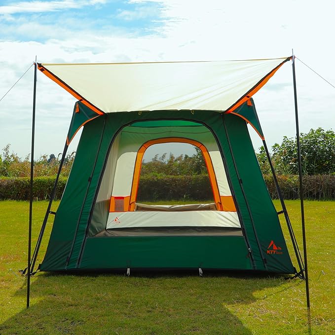 KTT Large Tent 6-8 Person,Family Cabin Tents,Straight Wall,3 Doors and 3 Windows with Mesh,Waterproof,Big Tent for Outdoor,Picnic,Camping,Family,Friends Gathering.……
