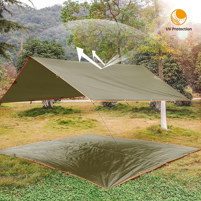FREE SOLDIER Waterproof Portable Tarp Multifunctional Outdoor Camping Traveling Awning Backpacking Tarp Shelter Rain Tarp (Brown)