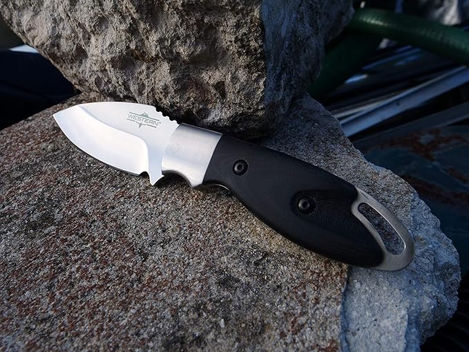 Camillus Western Kota Durable Rust&Corrosion-Resistant 420 Stainless Steel Hunting Hiking Fishing Full Tang Fixed Blade Knife with Protective Sheath