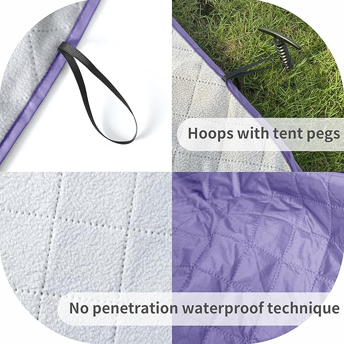 Mellowdy Easy-Carry Outdoor Blanket - Waterproof, Windproof, Warm, Utility Blanket for Camping, Picnic, Stadium, Beach, Gameday, Travel, Foldable with Carrying Bag (Lilac Purple,55x80 inch)