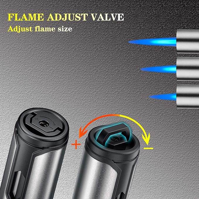 Anrapley Butane Torch Lighter, 6.0in Long Candle Lighter with Fuel Level Window, Windproof Pen Lighter Adjustable Jet Flame for Grill Kitchen Fireplace Camping BBQ, Silver(Gas not Included)
