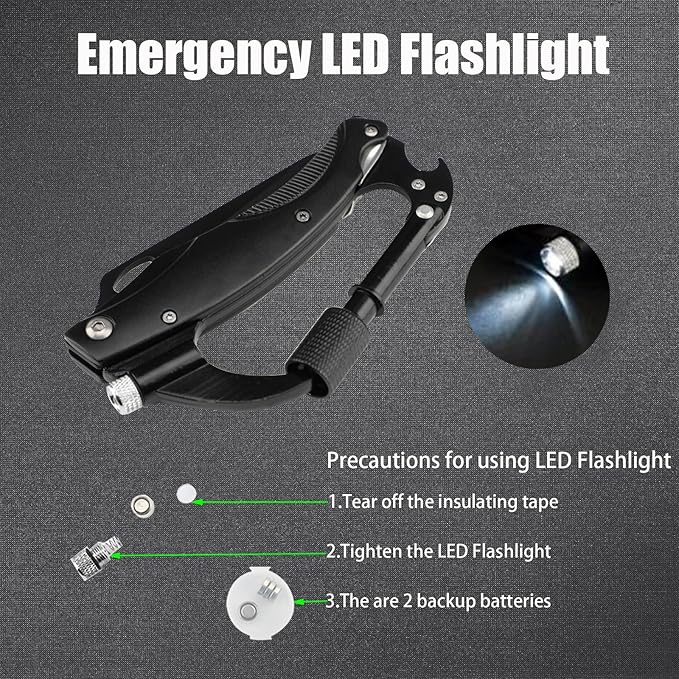 Multitool Carabiner with Knife : EDC Carabiners Keychain,LED Flashlight,Glass Breaker and Bottle Opener,Tactical Carabiner Multi-Tools and Outdoor Survival Gear for men