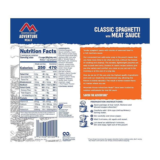 Mountain House Classic Spaghetti with Meat Sauce | Freeze Dried Backpacking & Camping Food |2 Servings