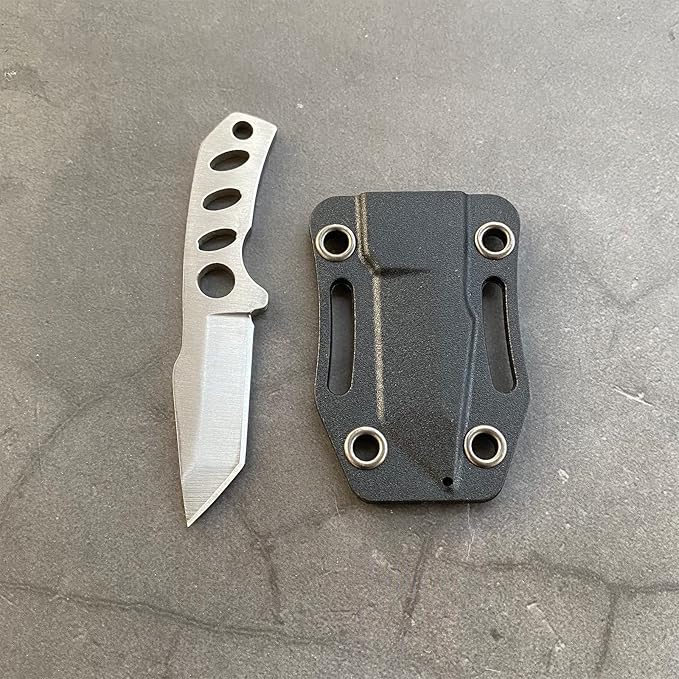 Small Neck Knife Mini Full Tang EDC Tanto Fixed Blade Knife with Kydex Sheath and Necklace - Cool Tactical Pocket Knives for Men and Women - Survival Camping Hiking Boy Scout Tools (White)