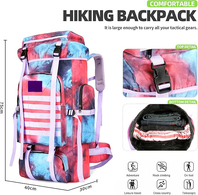 70L Camping Hiking Military Tactical Backpack Outdoor Water-Repellent Adjustable Sport Bags