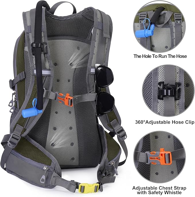 Hydration Backpack with 2L Water Bladder, Water Backpack, Insulated Hiking Backpack for Hiking Cycling Climbing Skiing